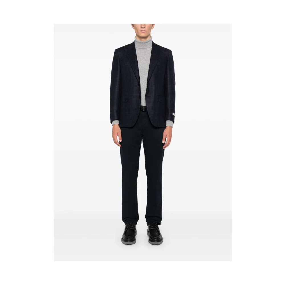 Canali Navy Blauwe Slim Fit Twill Broek Blue Heren