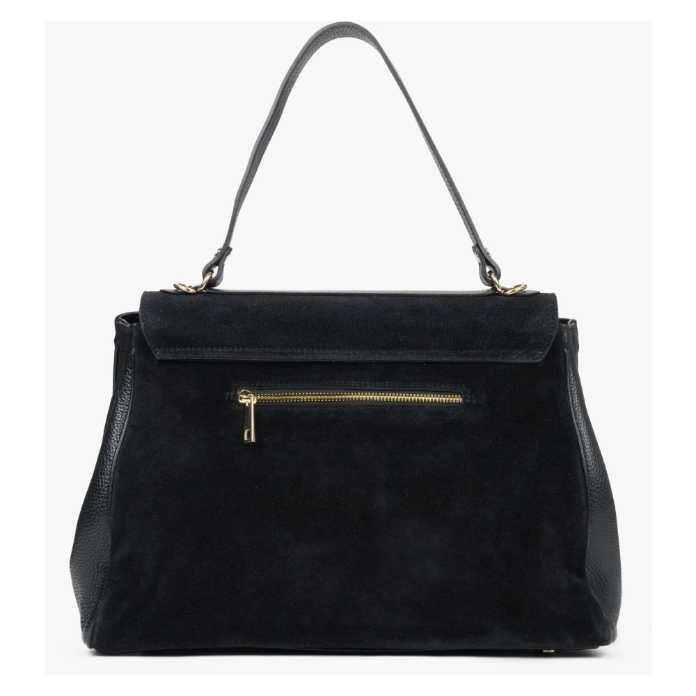 Estro Zwarte Satchel Handtas voor vrouwen gemaakt van Premium Italiaans Echt Velours Black Dames