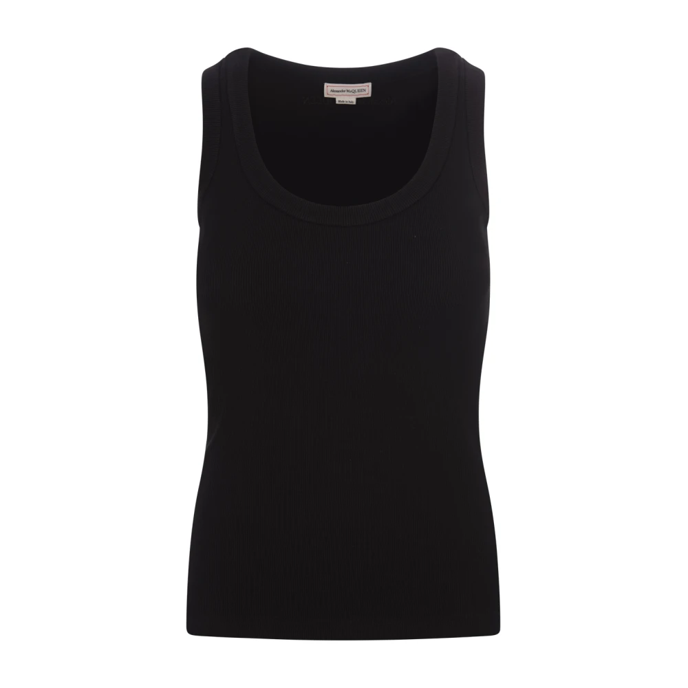 Sort Ribbet Bomull Tank Top