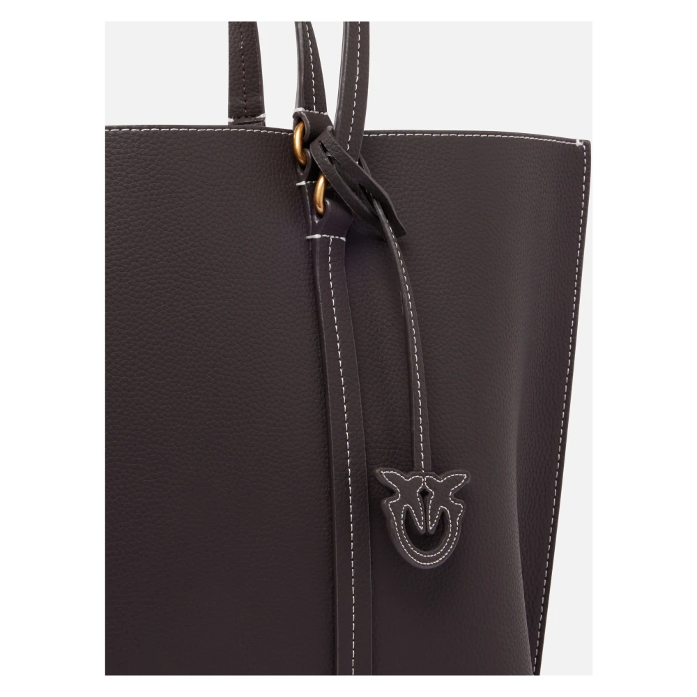 pinko Leren Shopper Tas met Bedel Brown Dames