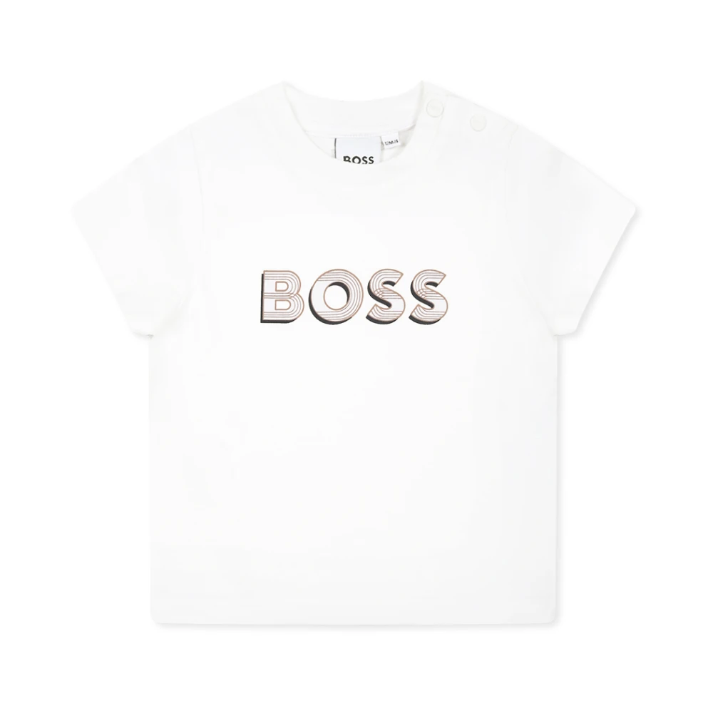 Hugo Boss Vit Bomullsblandning T-shirt med Logo White, Unisex