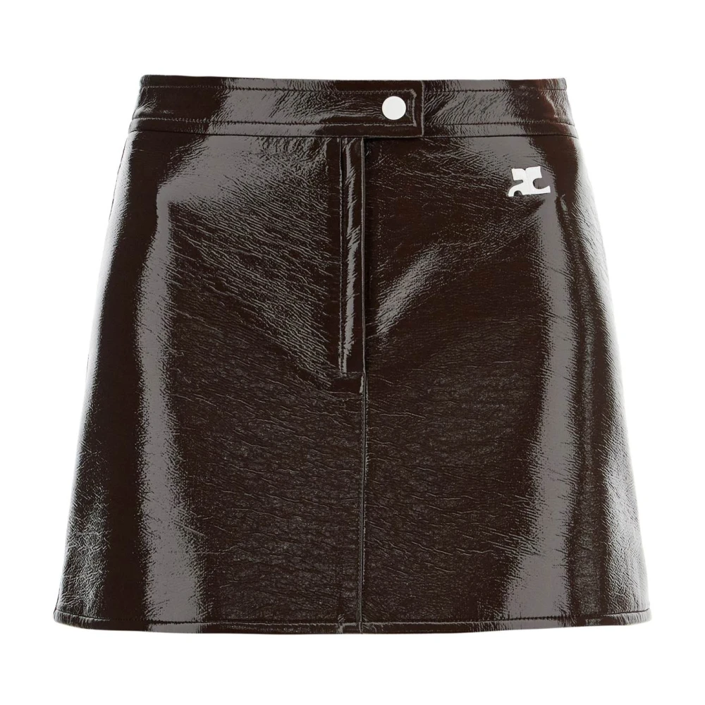 Courrèges Vinyl Effect Flared Mini Rok Brown Dames