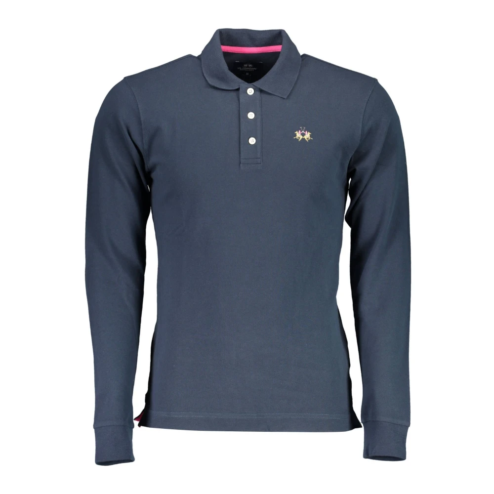La Martina Men's Blue Polo Shirts, L, Long Sleeve Polo Shirt Embroidered