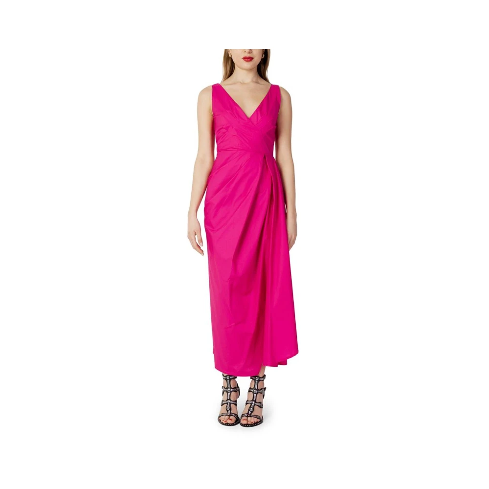 Sandro Ferrone Elegante Katoenen Lange Jurk Pink Dames