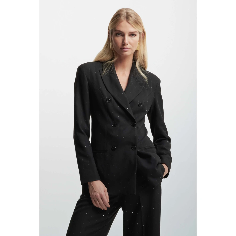 Kocca Gestippelde Double-Breasted Reversjasje Black Dames