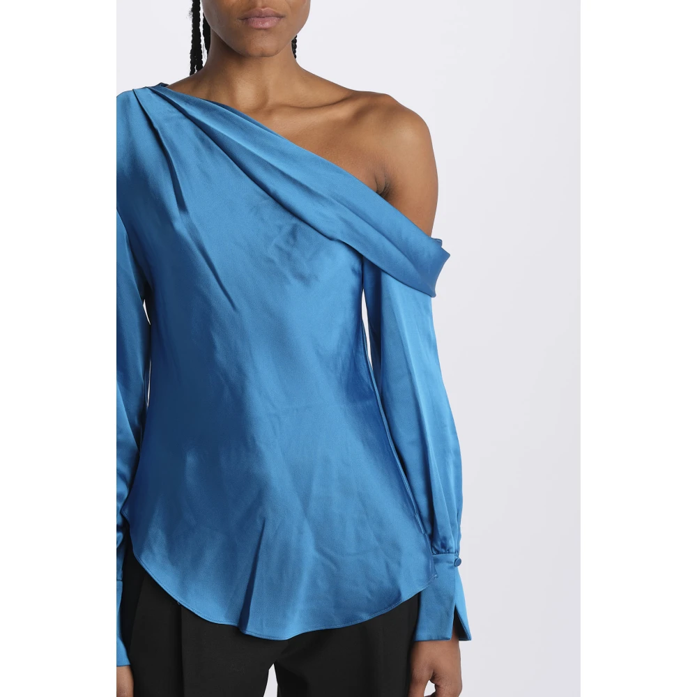 Simkhai Turquoise Shirt met Één Schouder Blue Dames
