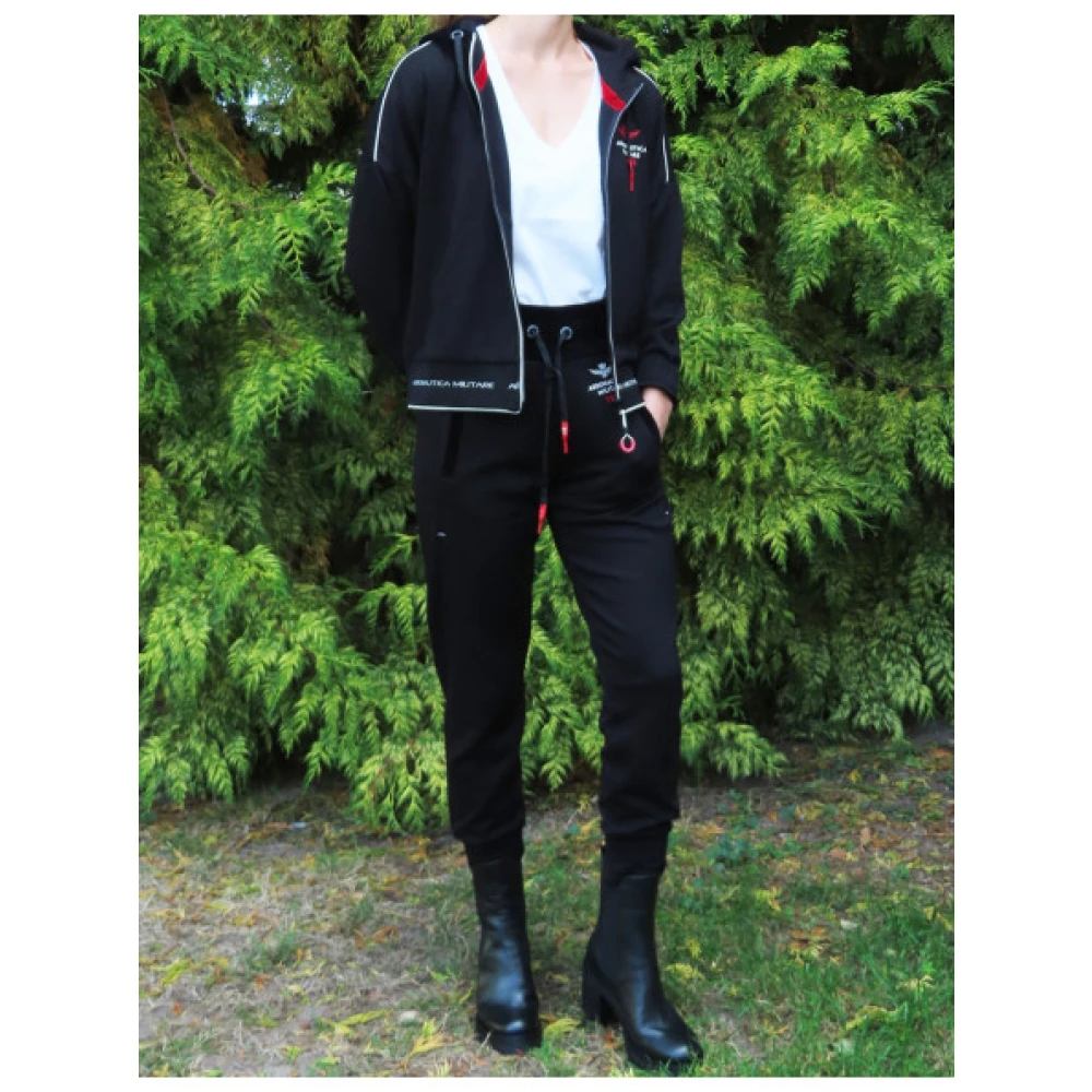 aeronautica militare Ritsvest met capuchon in gemengde viscose met katoenen fluwelen panelen Black Dames