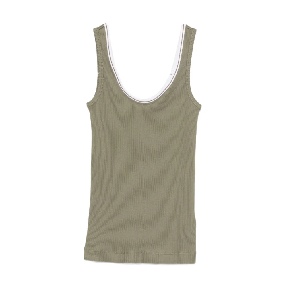 Brunello Cucinelli Green Sleeveless Tops, Female, L, Ribbed-Trim Tank Top