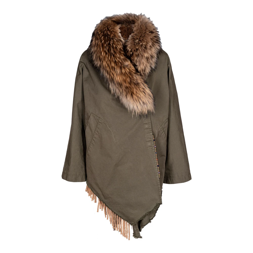 Bazar deluxe Korte katoenen parka met afneembare wollen binnenvest en wasbeer bont Gray Dames