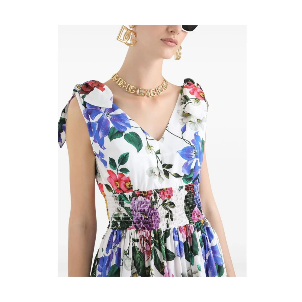 Dolce & Gabbana Witte Mouwloze Jurk met V-hals Multicolor Dames