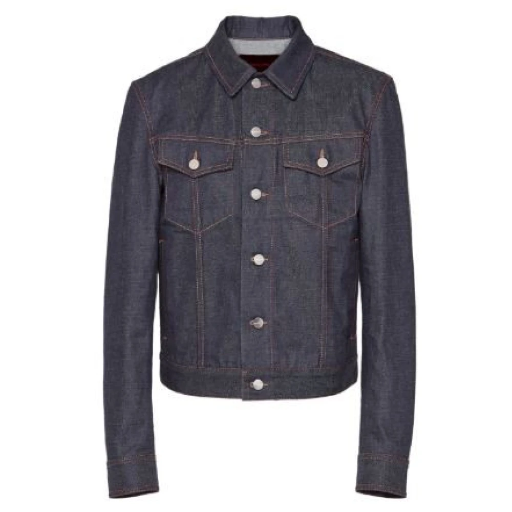 Salvatore Ferragamo Donker Denim Jack met Puntkraag Blue Heren
