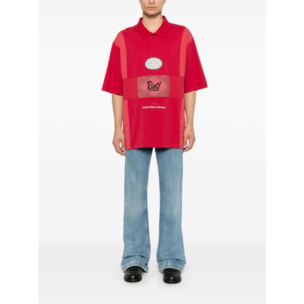 Martine Rose Gepaneelde Polo Shirt Riot Flyer Crest Red Heren