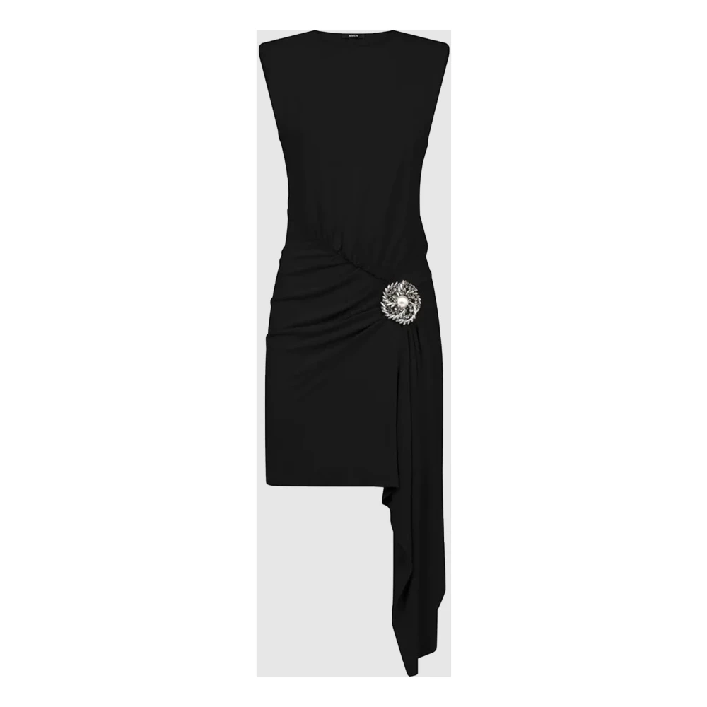 Amen Zwarte Jersey Jurk met Zilveren Bloem Black Dames