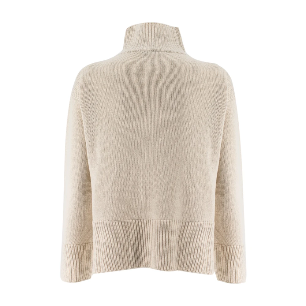 Le Tricot Perugia Zachte Gebreide Trui met Hoge Kraag Beige Dames