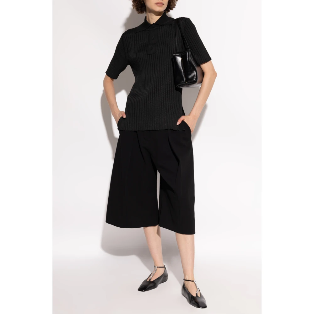 Jil Sander Geribbeld poloshirt Black Dames