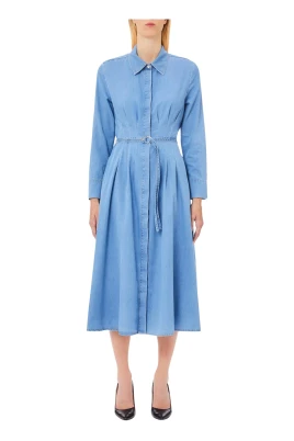 Denim Lång Klänning med Veck
