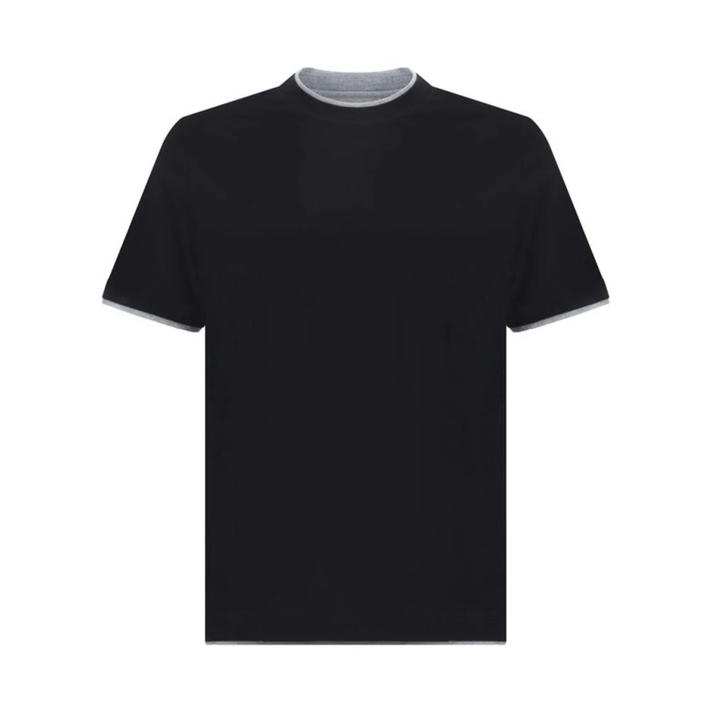 BRUNELLO CUCINELLI Monochrome Dubbellaags Katoenen T-shirt Black Heren