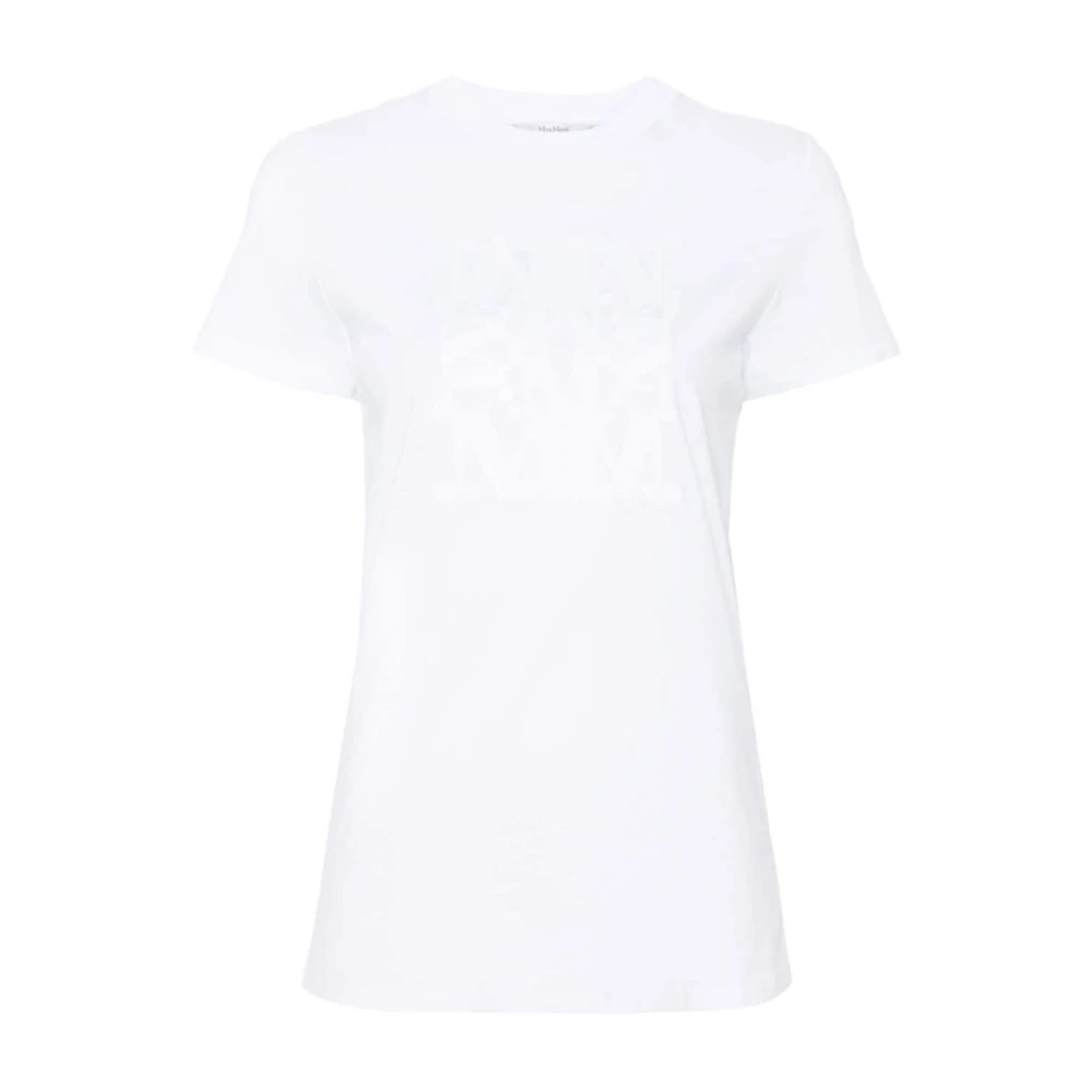 Max Mara Women's White T-Shirts, Xs, Embroidered Logo Cotton T-Shirt