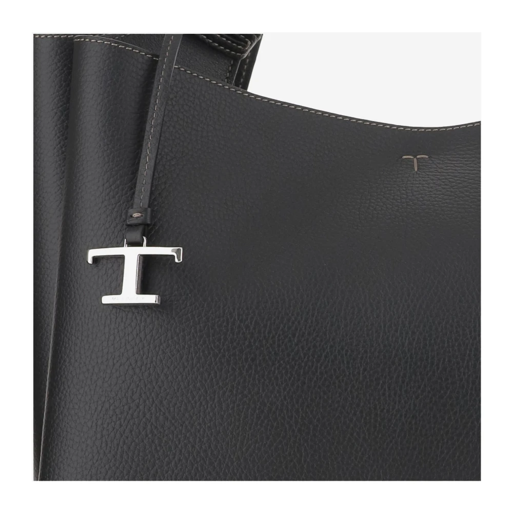 TOD'S Leren schoudertas met metalen sluiting Black Dames