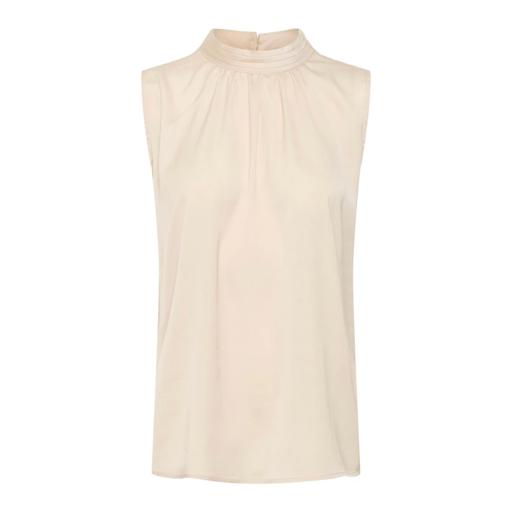 Saint Tropez Elegante Gedrapeerde Top Blouse Grijs Beige Dames