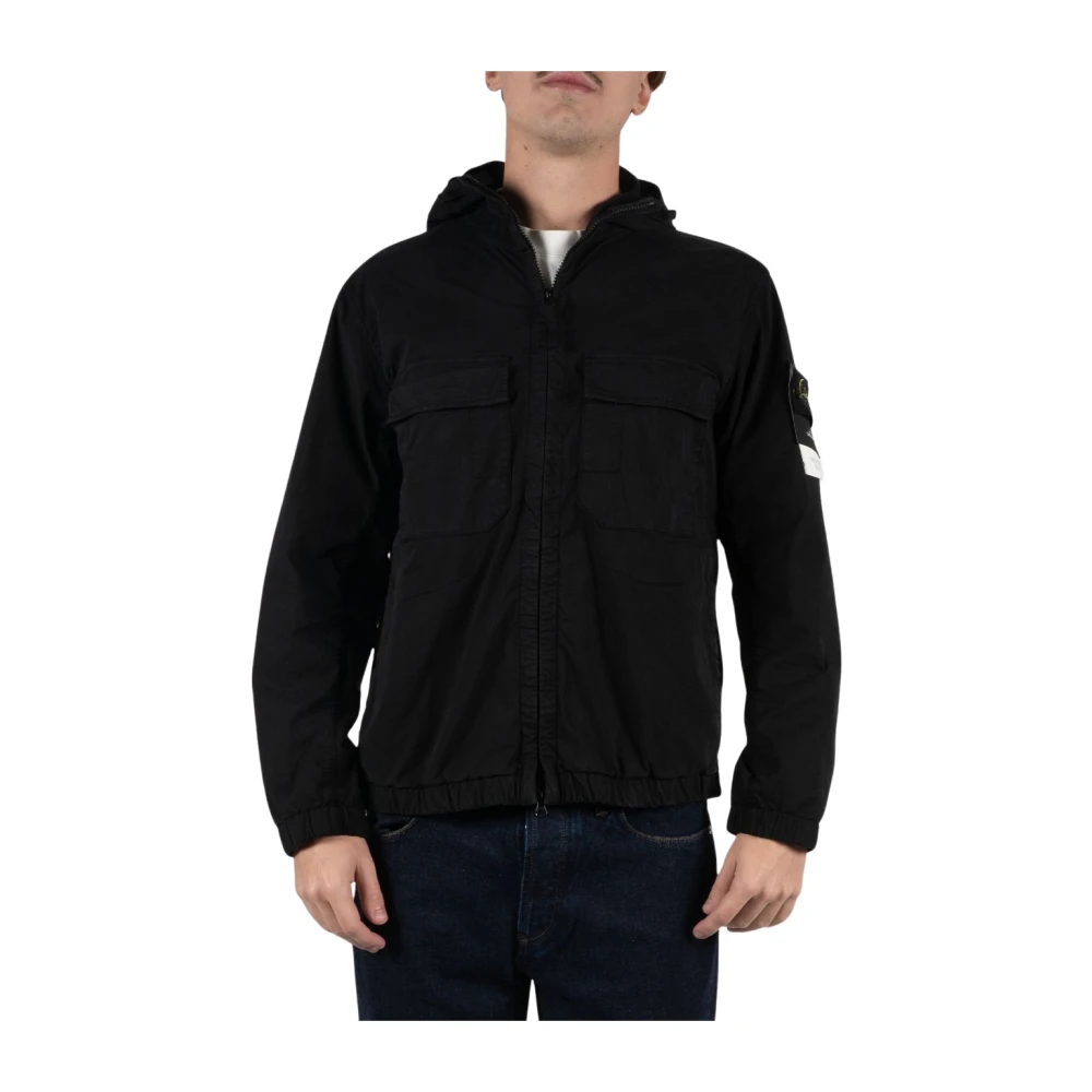 Stone Island Black Hooded High-Neck Jacket - Male - Light Jackets - S - Jackets