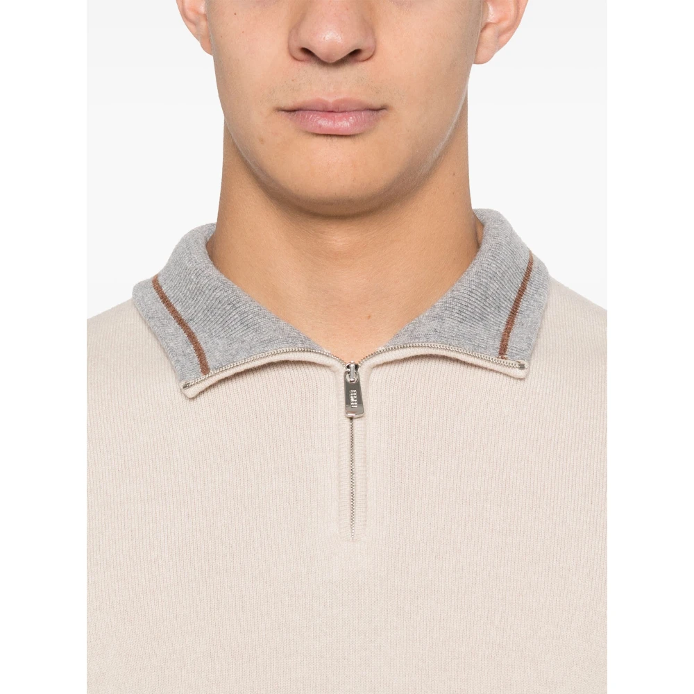 Fedeli Luxe Cashmere Half-Zip Gebreide kleding Beige Heren