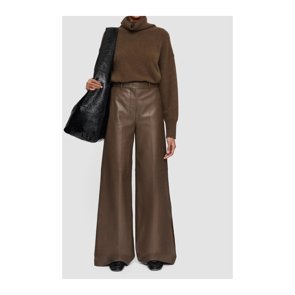 joseph Wijde Pijp Leren Broek Brown Dames