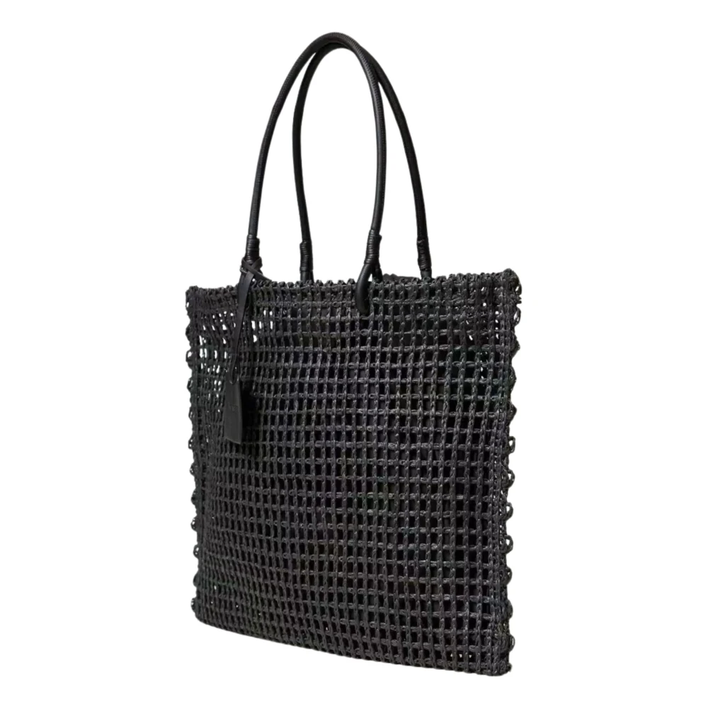 Twinset Zwarte geweven stro shopper tas Black Dames