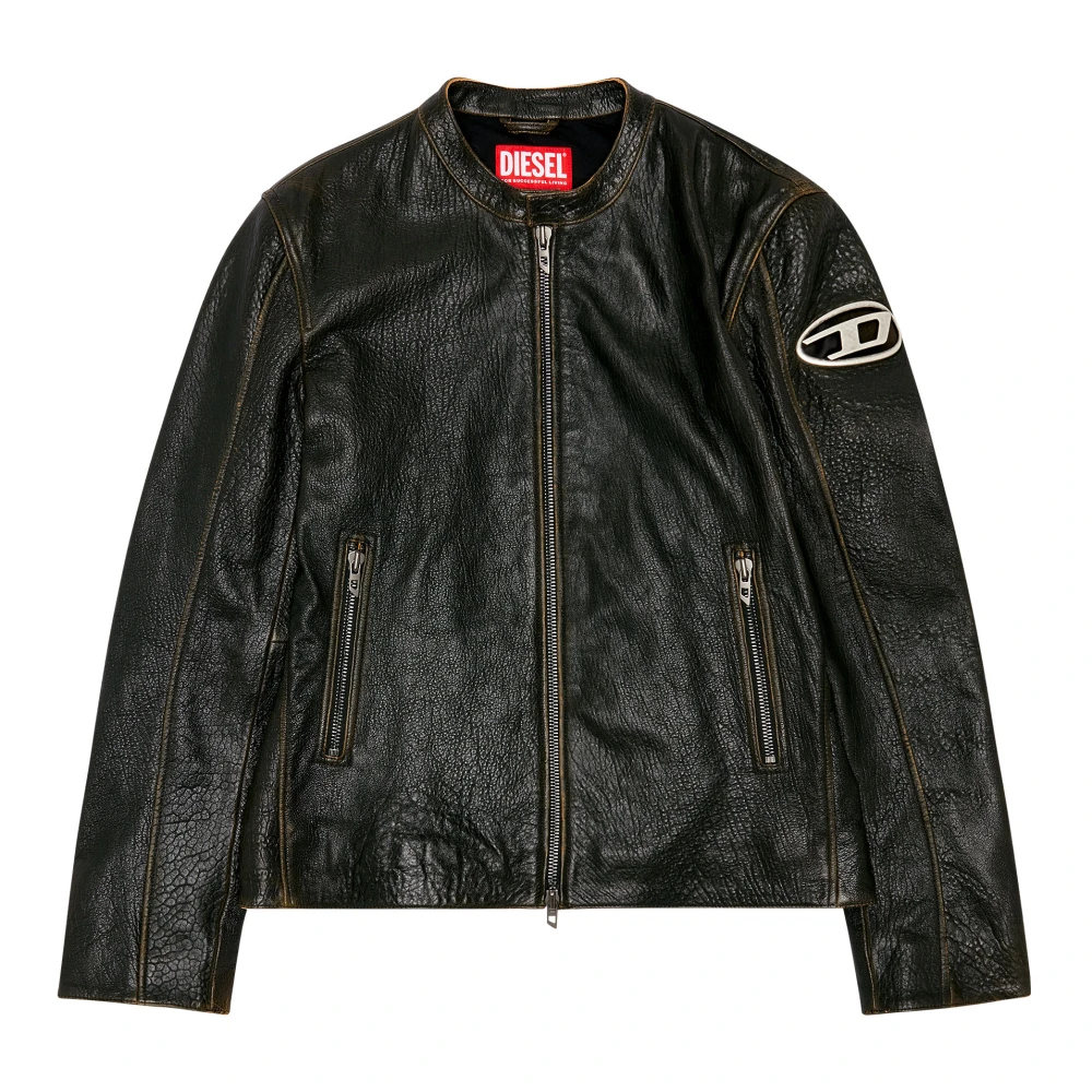 Diesel Biker jacket in wrinkled leather Brown Heren