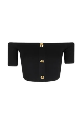 Off-the-Shoulder Ribbed Crop Top med knappdetaljer
