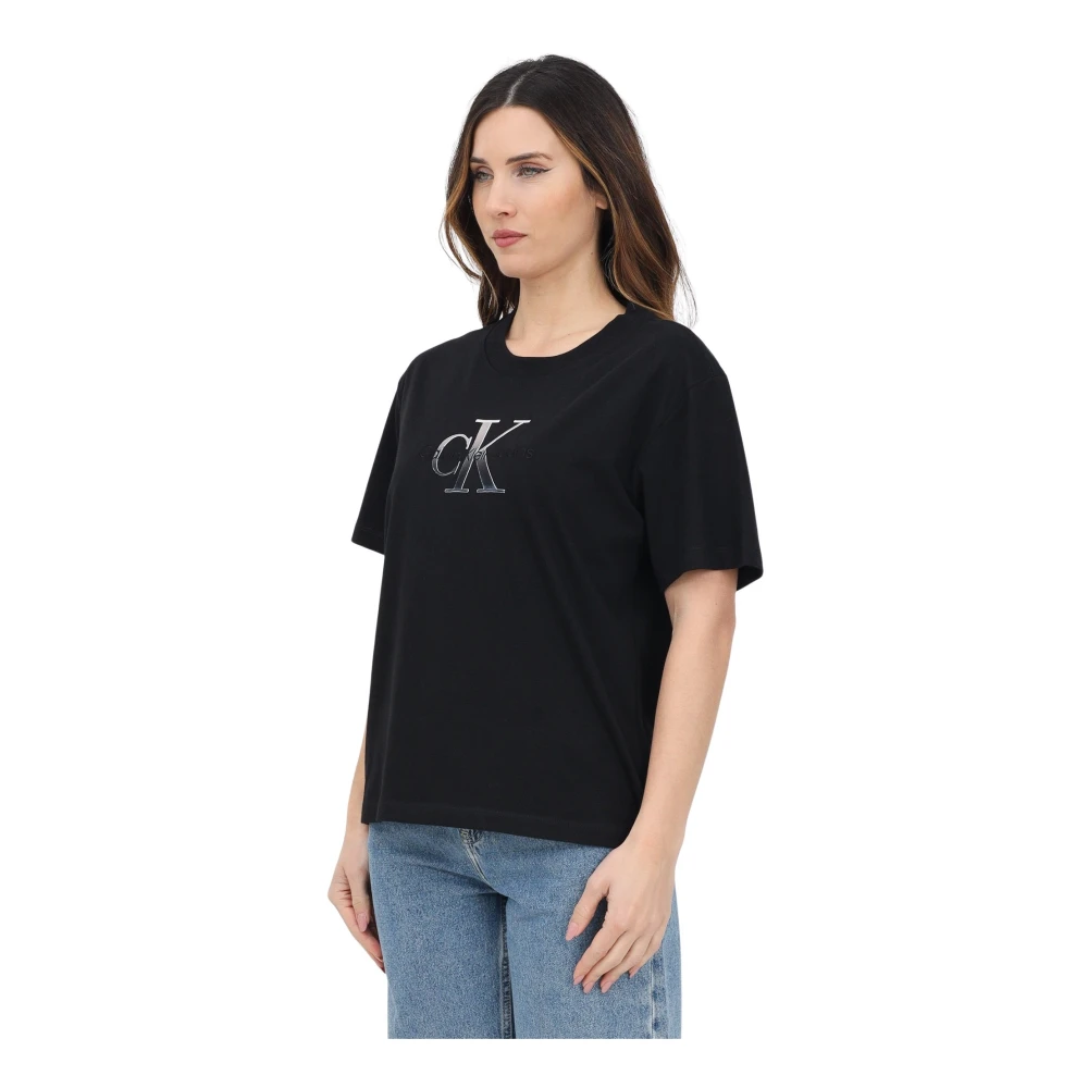 Calvin Klein Jeans Zwart T-shirt met CK-logo Black Dames
