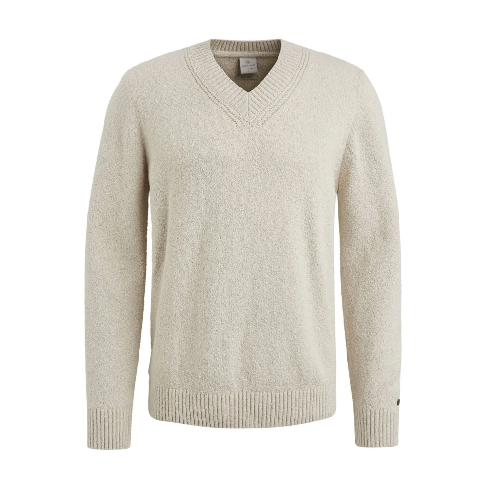 Cast Iron Boucle Katoen V-Hals Pullover Beige Heren