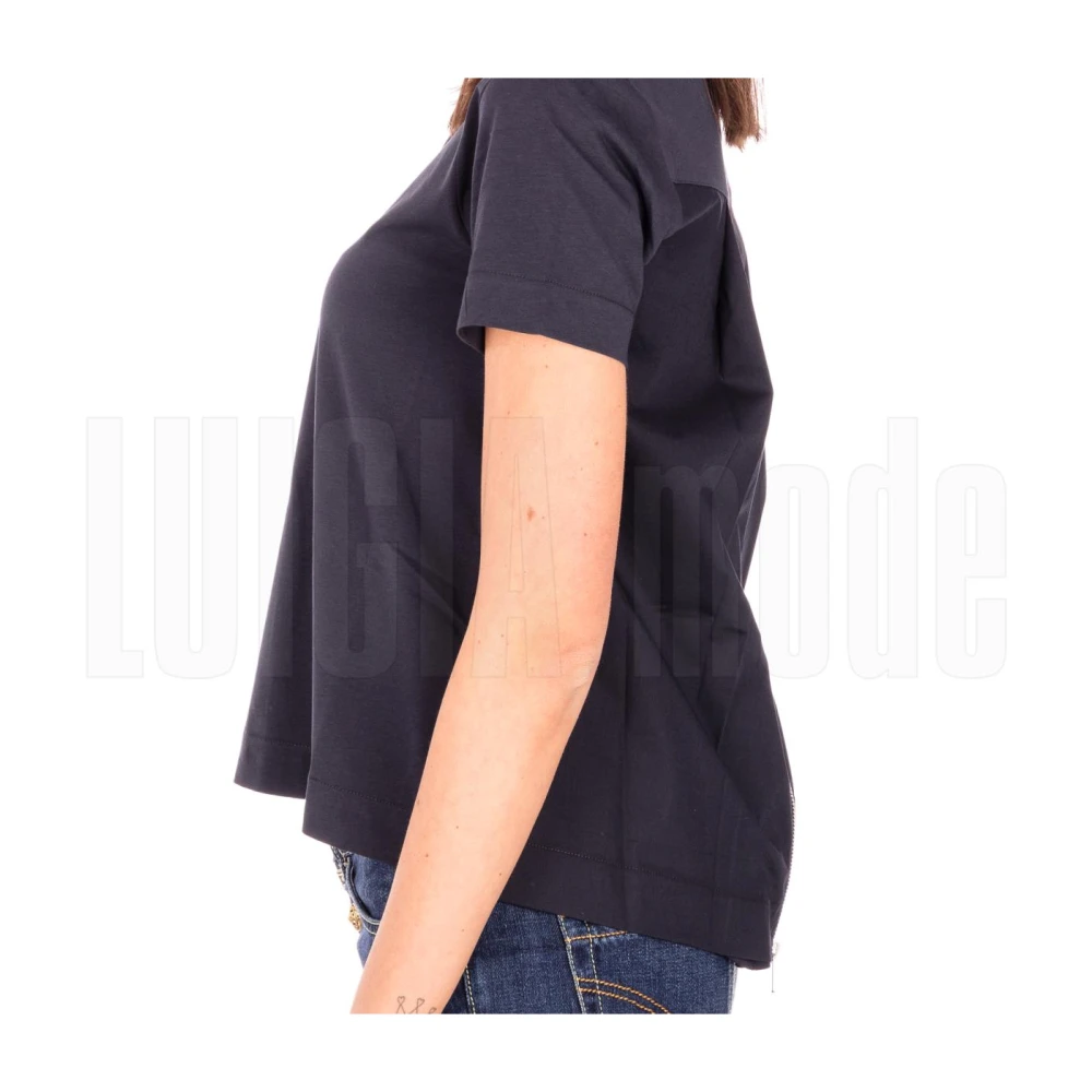Alpha Studio Jersey Kraag Korte Mouw Top Blue Dames