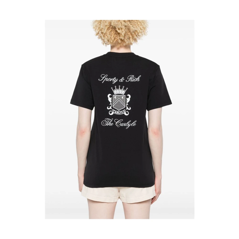 Sporty & Rich Zwart Logo Print Crew Neck T-shirt Black Dames