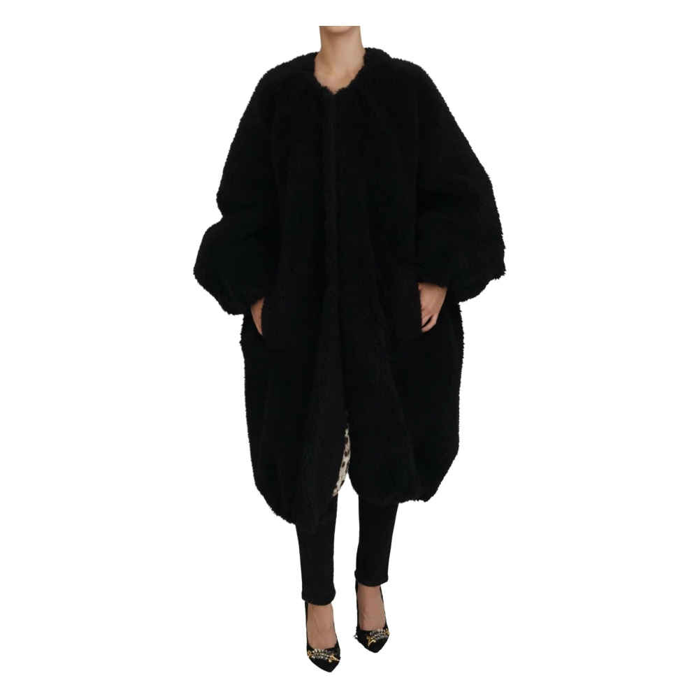 Dolce & Gabbana Women's Black Dolce Gabbana Cashmere Blend Faux Fur Coat Jacket