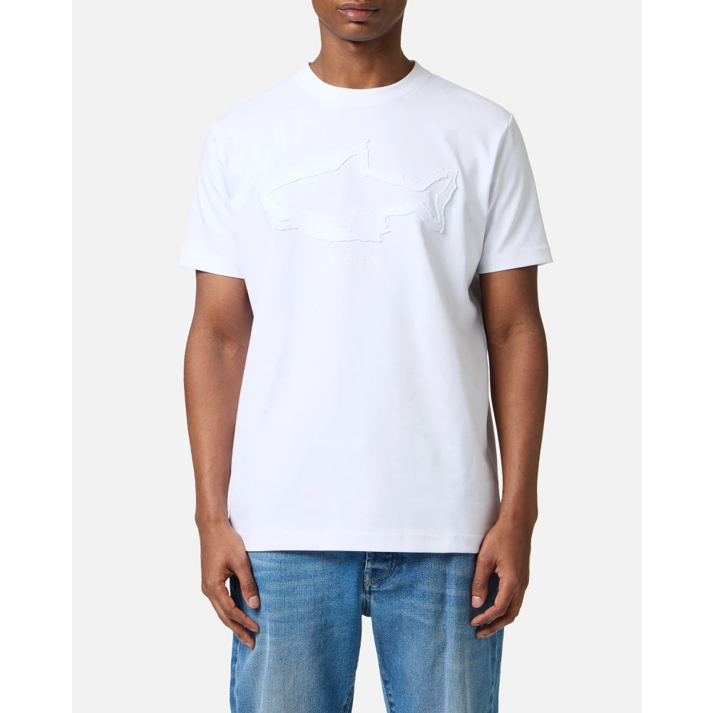 Iceberg Slim-fit wit katoenen T-shirt met haaiendetail en logoprint White Heren