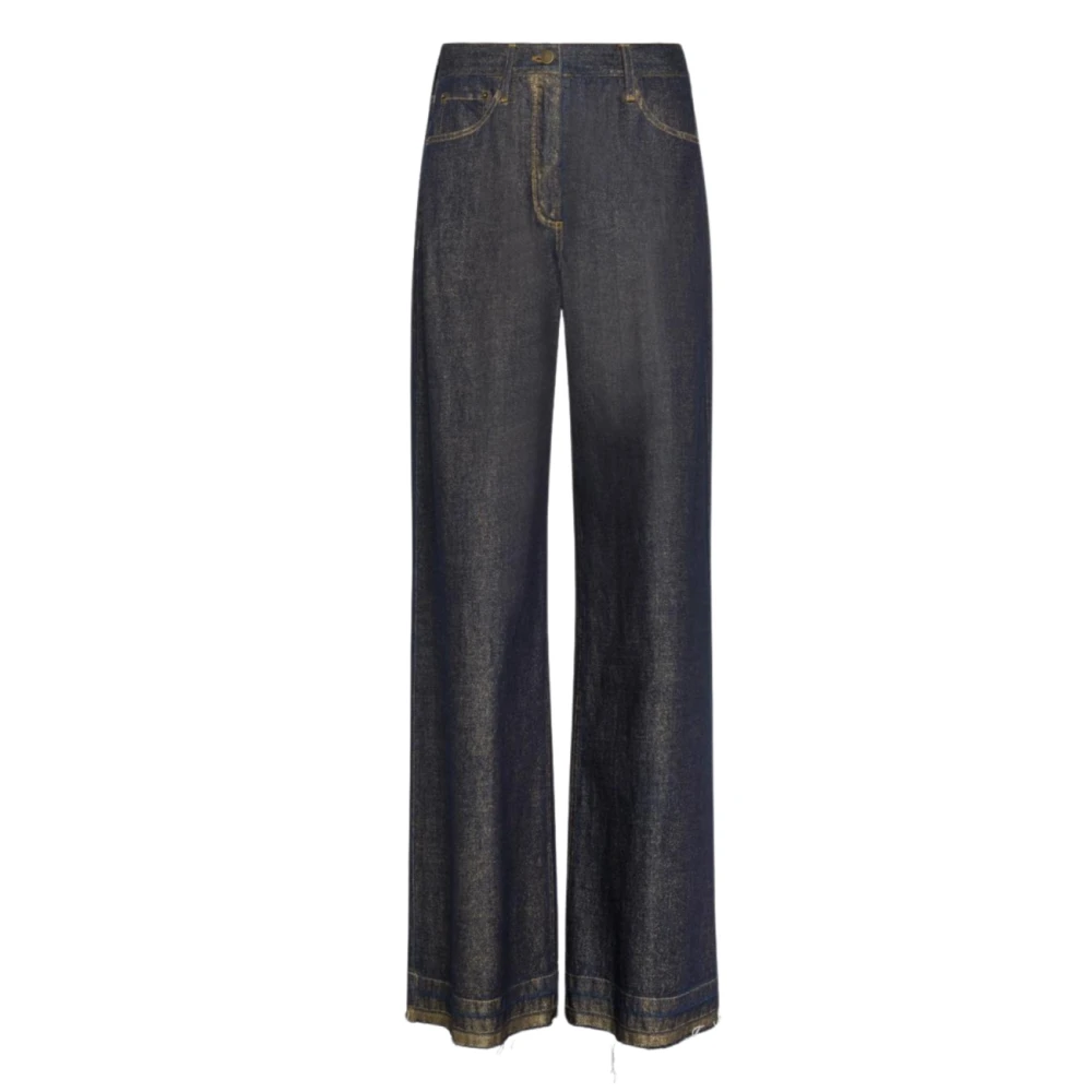 Momoni Gelamineerde Denim Broek Blauw Goud Blue Dames
