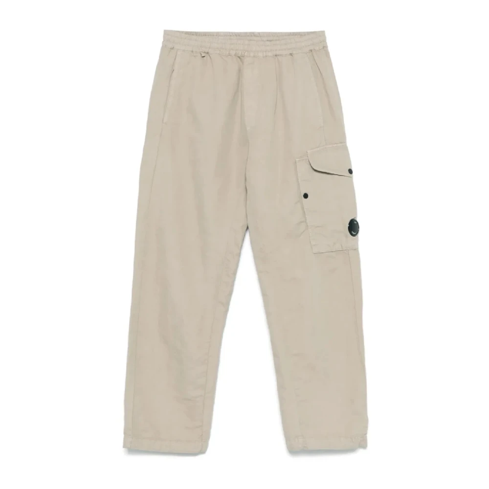 C.p. Company Men's Beige Comfortable Regular Fit Linen Trousers - Straight Trousers - L - Trousers