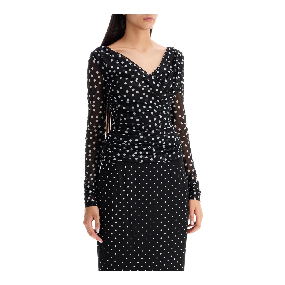 Dolce & Gabbana Polka Dot Draperad Topp Black, Dam