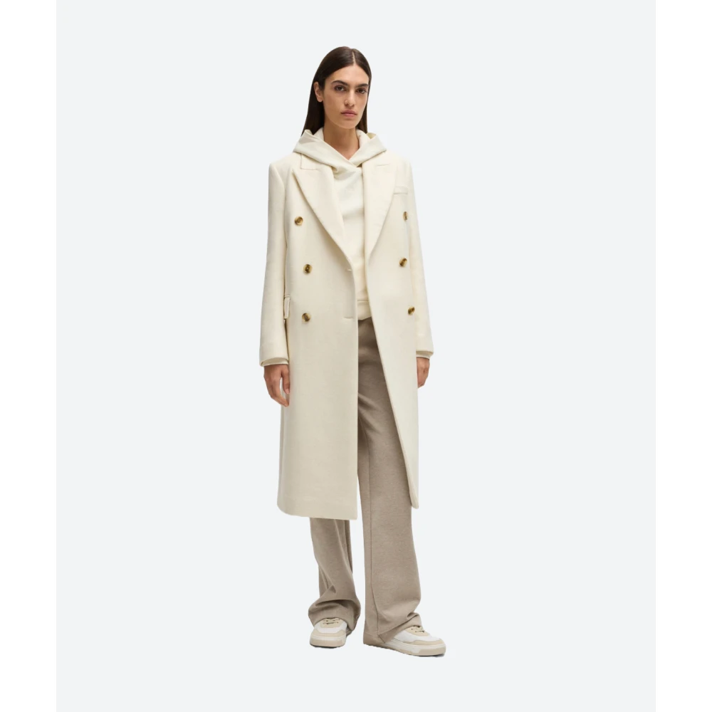 Hugo Boss Lange twill jas met dubbele rij knopen White Dames