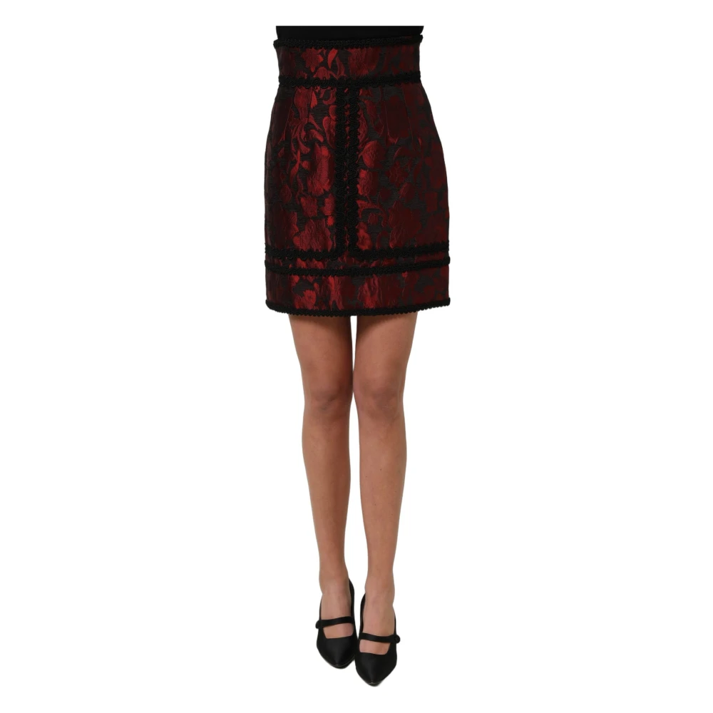 Dolce & Gabbana Red Floral Lace Jacquard Mini Skirt - Female - Short Skirts - M - Skirts