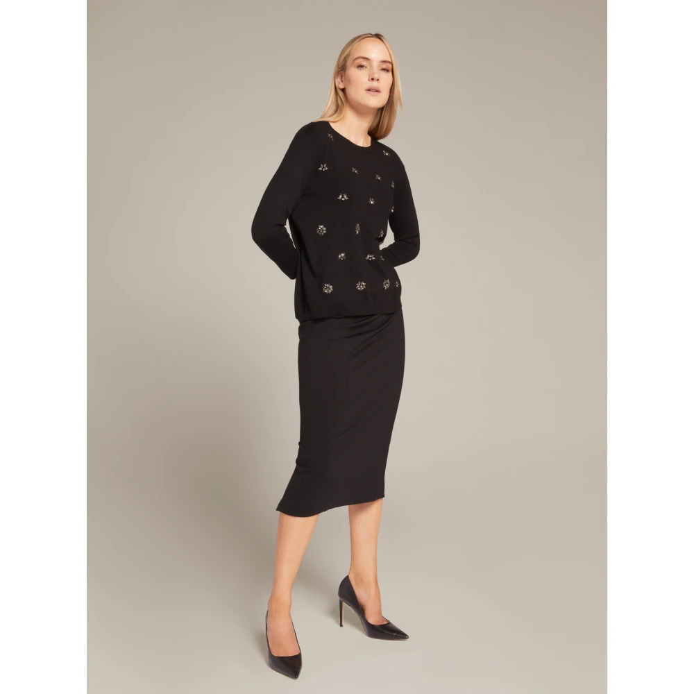 Elena Mirò Handgeborduurde eco-viscose trui Black Dames