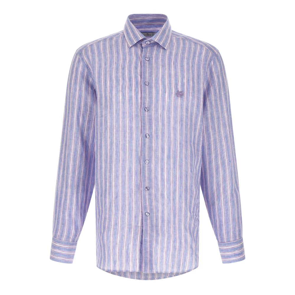 Etro Men's Purple Linen Shirt With Pegaso Embroidery - Casual Shirts - 2XL - Shirts