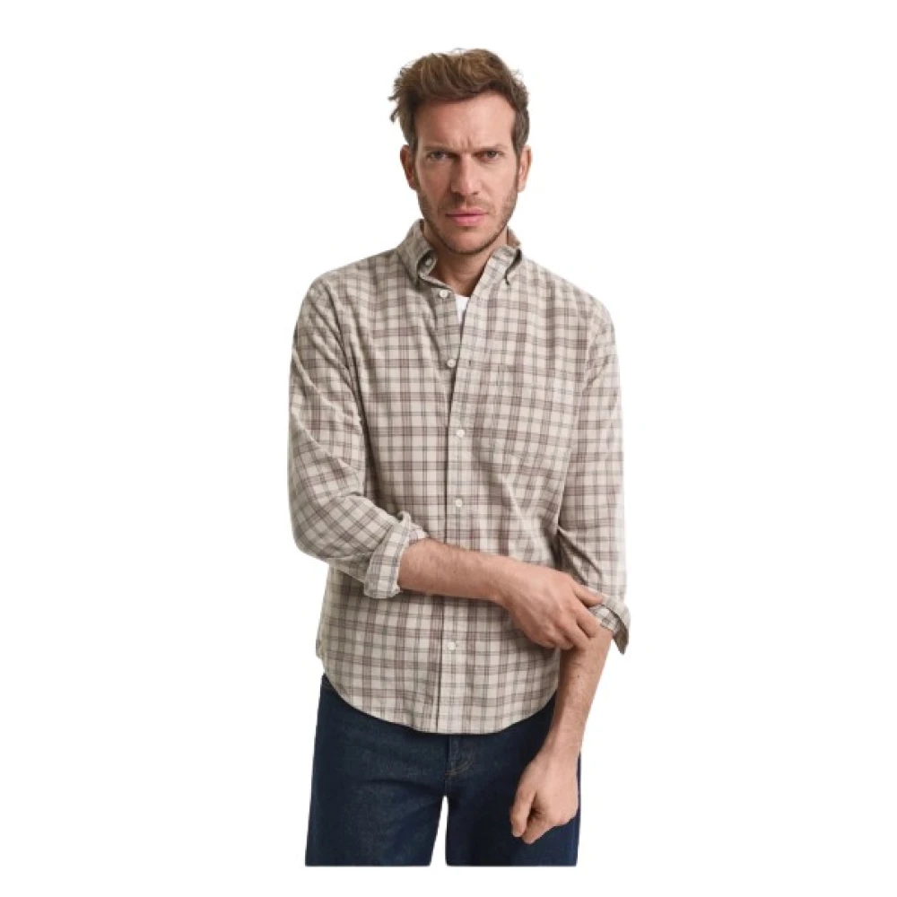 Gant Beige Regular Fit Corduroy Check Shirt - L - Image 2