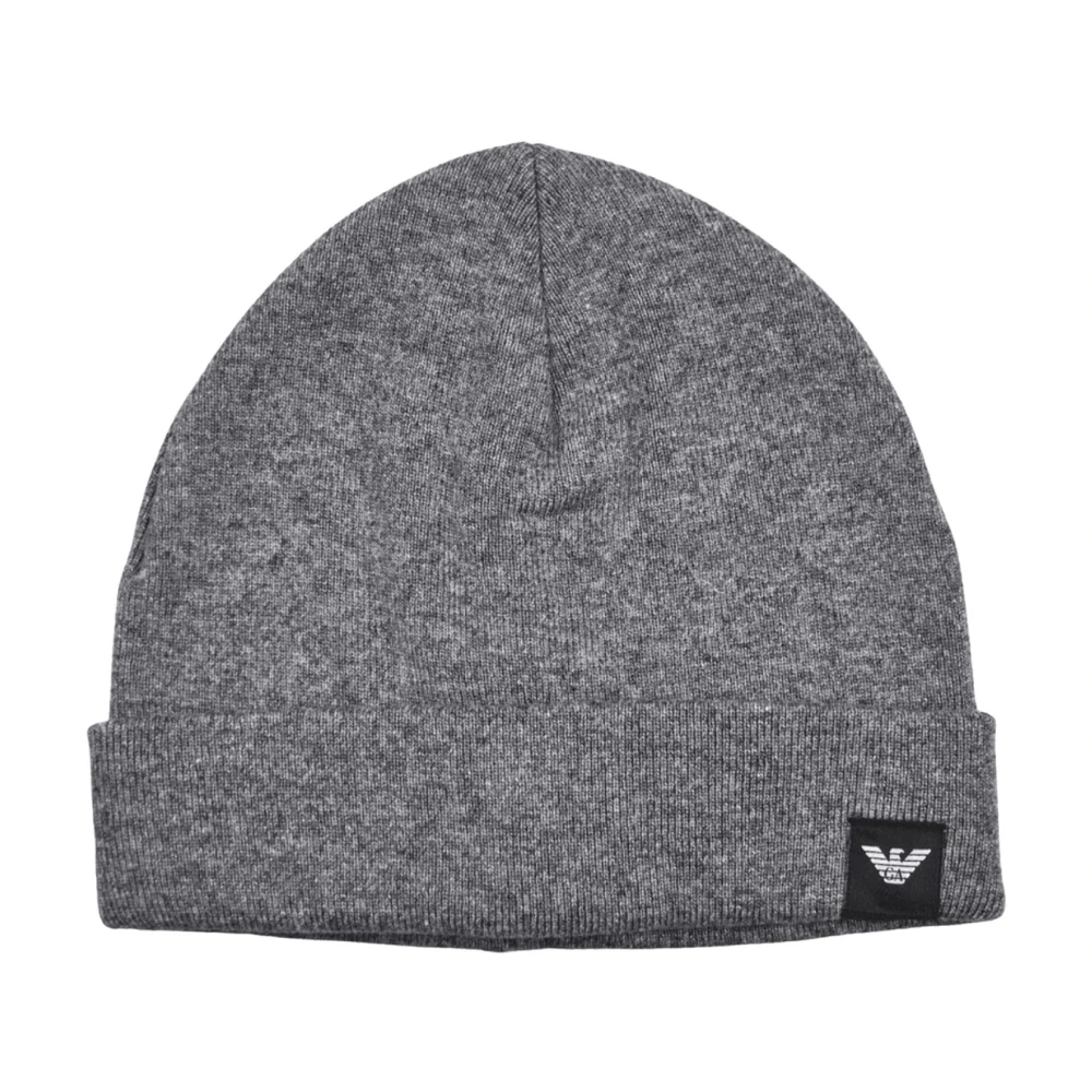 Emporio Armani Grijze Logo Front Applicatie Geribbelde Hoed Gray Heren