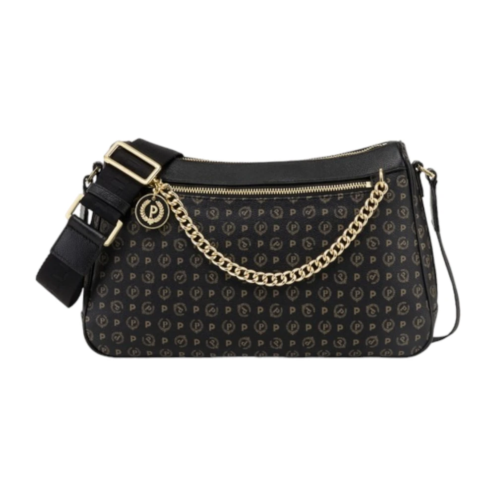 Pollini Vrouw Zwart Tassen Dames, One Size, Leer, Klassieke Heritage Schoudertas In