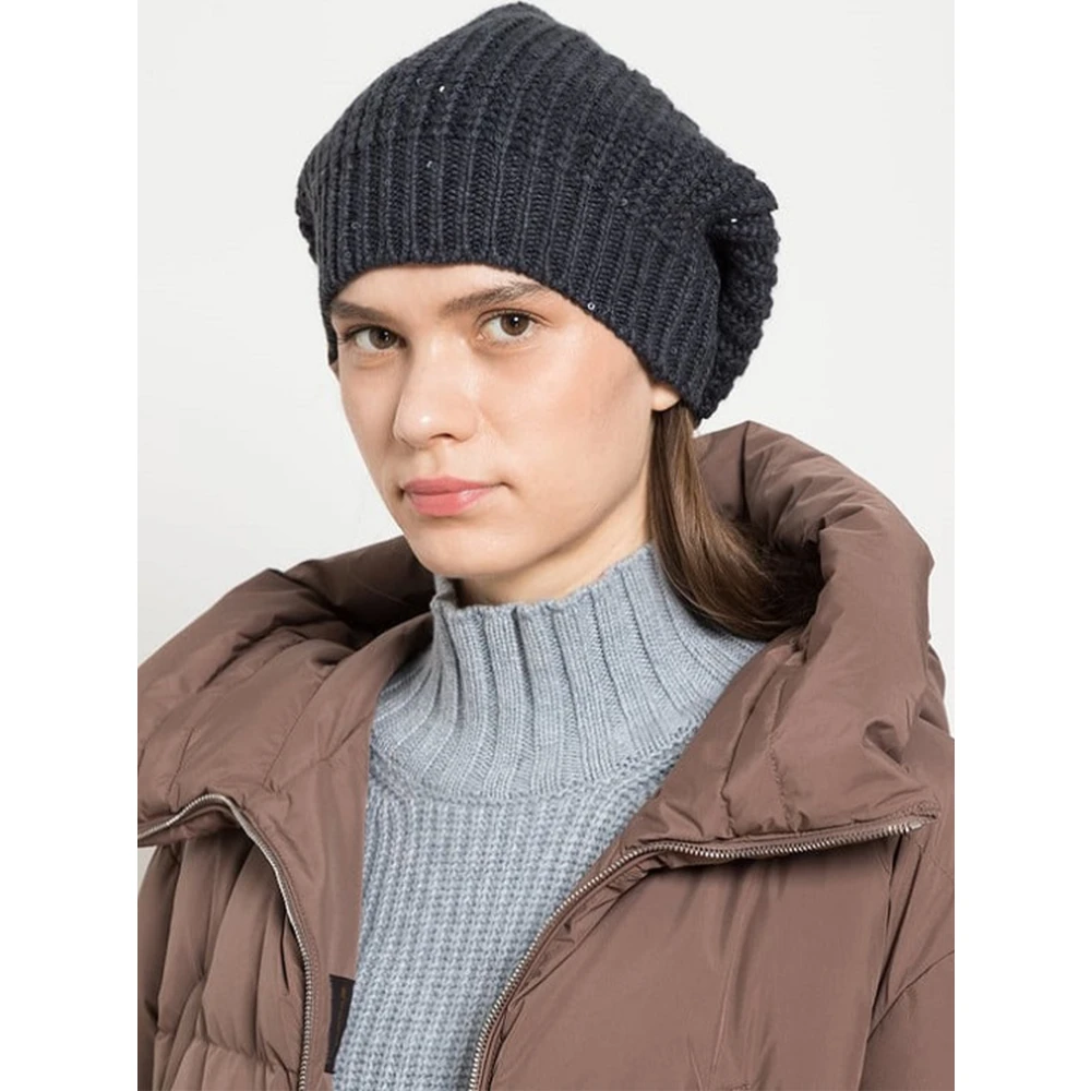 BRUNELLO CUCINELLI Blauwe hoeden met kasjmier en zijde Blue Dames