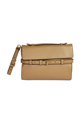 Beige Läder Pochette med Dekorativ Rem