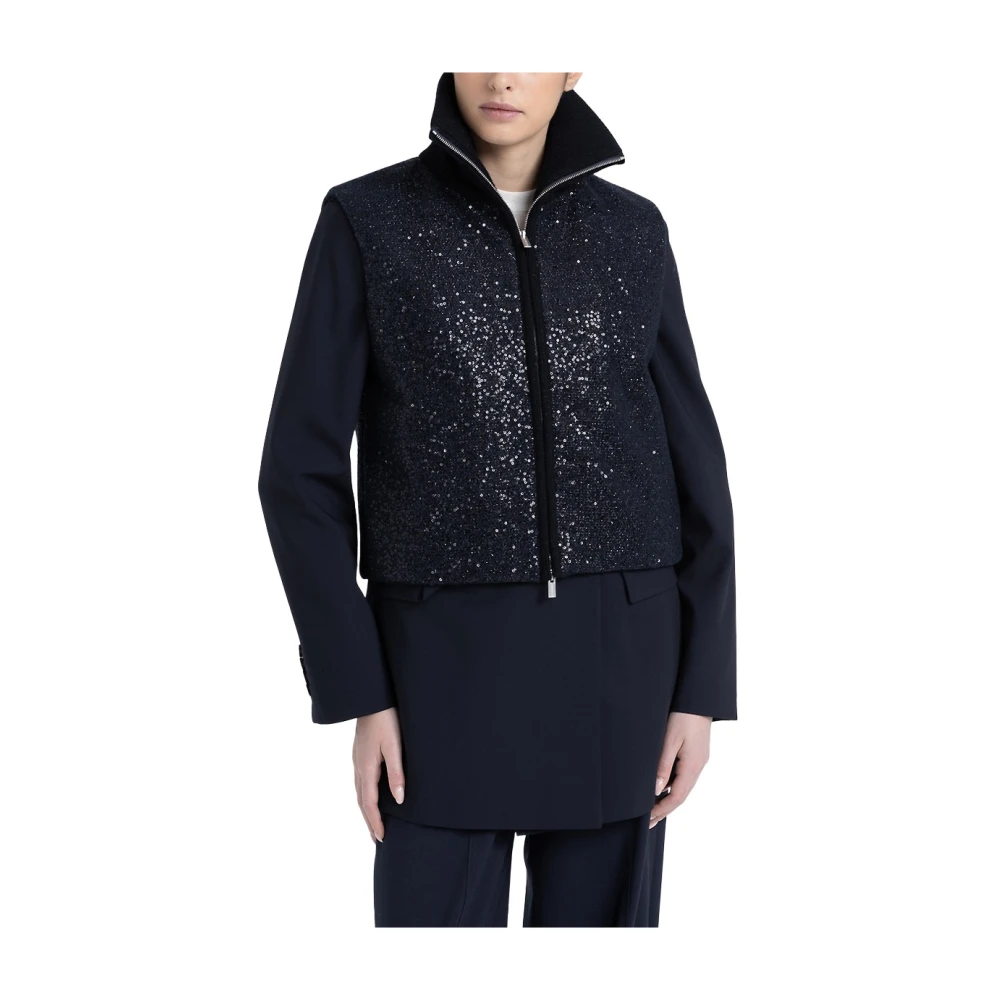 PESERICO Gewatteerd Lurex-stofvest met pailletten Blue Dames