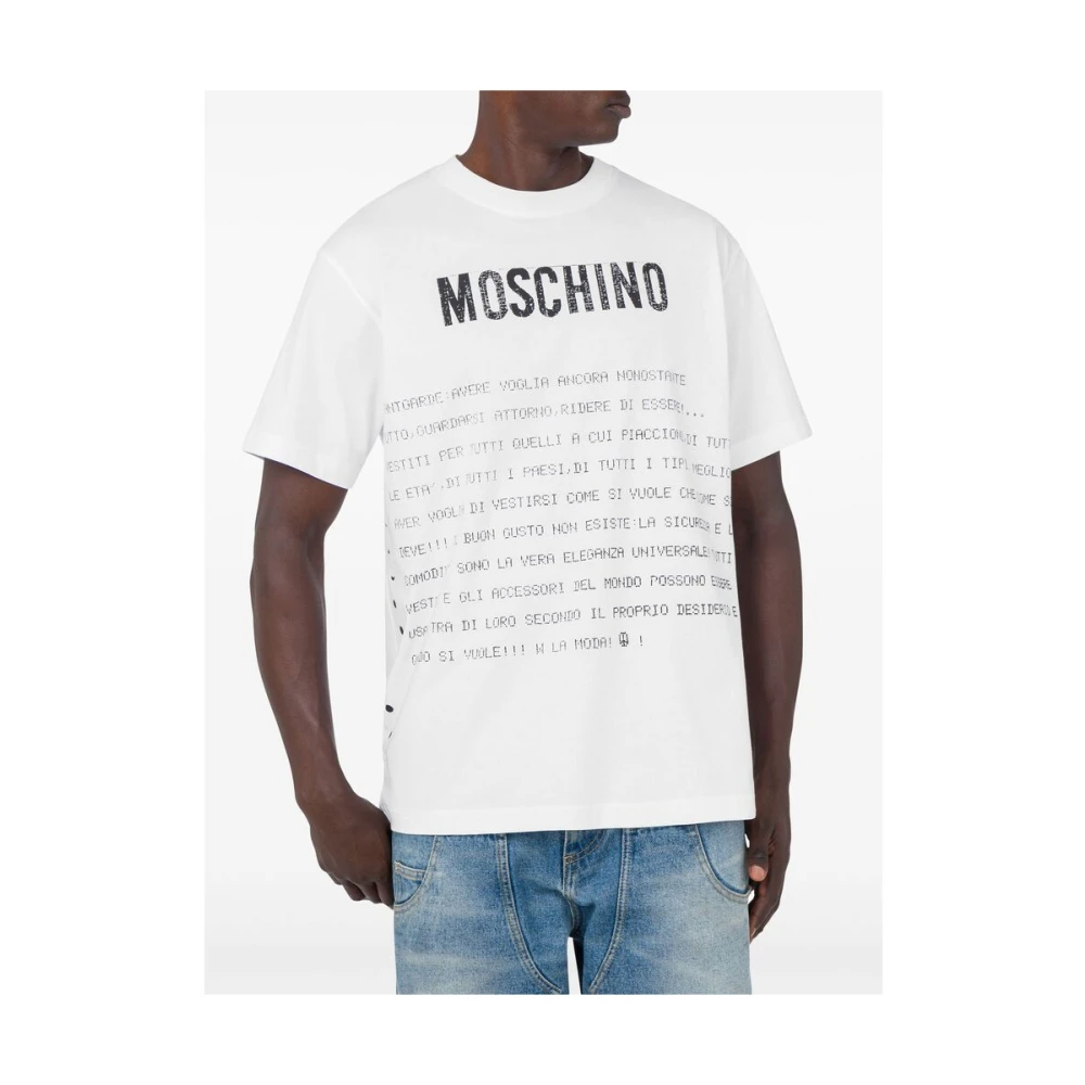 Moschino Wit Slogan Print T-shirt met Ronde Hals White Heren